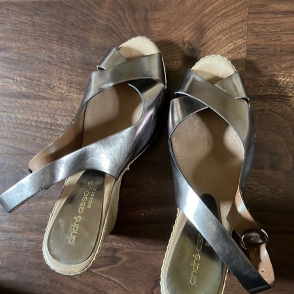 Women's bronze leather wedge heeled sandals - Picture 5 of 5